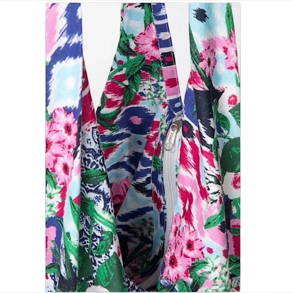 Tropical Pink Aloha Full Zip Floral Market Hobo Bag New